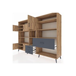 Hyperion Dolap 13 Raflı 3 Çekmeceli 5 Kapaklı 220x44x163 Çam-çam/antrasit