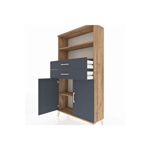 Arges Dolap 3 Raflı 2 Çekmeceli 2 Kapaklı 88x30x163 Çam-antrasit