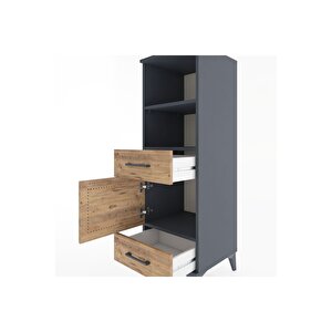 Hyperion Dolap 3 Raflı 2 Çekmeceli Tek Kapaklı 44x44x134 Antrasit-çam