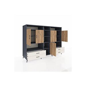 Kronos Dolap 12 Raflı 4 Çekmeceli 5 Kapaklı 220x59x163 Antrasit-çam/aytaşı