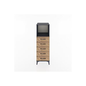 Hyperion Dolap Tek Raflı 5 Çekmeceli 44x44x134 Antrasit-çam