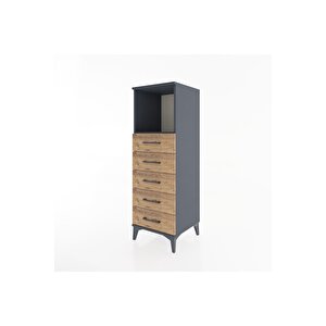 Hyperion Dolap Tek Raflı 5 Çekmeceli 44x44x134 Antrasit-çam