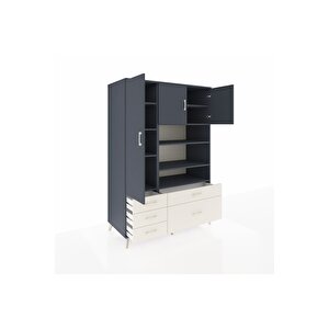 Kronos Dolap 9 Raflı 5 Çekmeceli 3 Kapaklı 132x59x195 Antrasit-antrasit/aytaşı