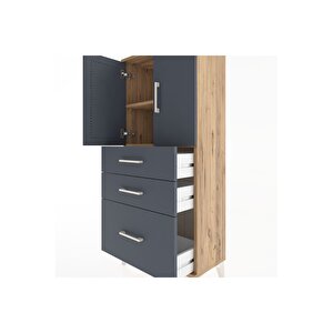 Hyperion Dolap 2 Raflı 3 Çekmeceli 2 Kapaklı 60x44x134 Çam-antrasit