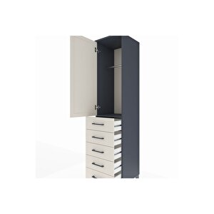 Hyperion Dolap Tek Raflı 5 Çekmeceli Tek Askılı 44x44x195 Antrasit-aytaşı