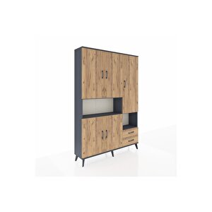 Arges Gardrop 10 Raflı 2 Çekmeceli 5 Kapaklı 132x30x195 Antrasit-çam