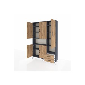 Arges Gardrop 10 Raflı 2 Çekmeceli 5 Kapaklı 132x30x195 Antrasit-çam