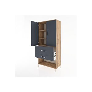 Hyperion Dolap 3 Raflı 2 Çekmeceli 2 Kapaklı 88x44x195 Çam-antrasit