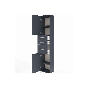 Arges Dolap 3 Raflı 3 Çekmeceli 2 Kapaklı 44x30x221 Antrasit-antrasit