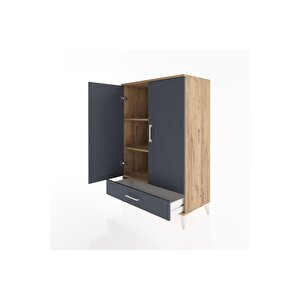 Hyperion Dolap 3 Raflı Tek Çekmeceli 2 Kapaklı 88x44x134 Çam-antrasit