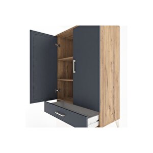 Hyperion Dolap 3 Raflı Tek Çekmeceli 2 Kapaklı 88x44x134 Çam-antrasit