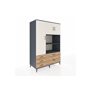 Kronos Dolap 7 Raflı 5 Çekmeceli 3 Kapaklı 132x59x195 Antrasit-aytaşı/çam