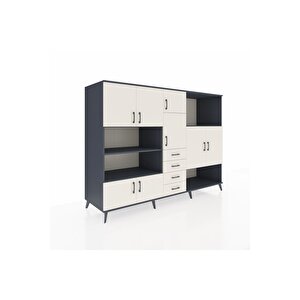 Kronos Dolap 10 Raflı 4 Çekmeceli 8 Kapaklı 220x59x163 Antrasit-aytaşı