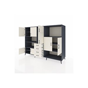 Kronos Dolap 10 Raflı 4 Çekmeceli 8 Kapaklı 220x59x163 Antrasit-aytaşı