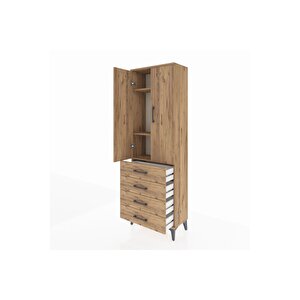 Arges Dolap 3 Raflı 4 Çekmeceli 2 Kapaklı 60x30x182 Çam-çam