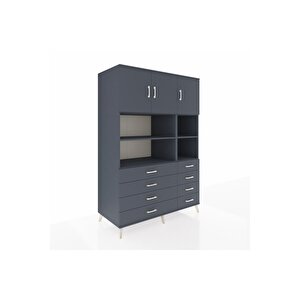 Kronos Dolap 8 Raflı 8 Çekmeceli 3 Kapaklı 132x59x195 Antrasit-antrasit/antrasit