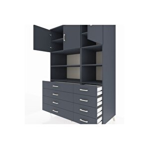 Kronos Dolap 8 Raflı 8 Çekmeceli 3 Kapaklı 132x59x195 Antrasit-antrasit/antrasit