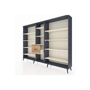 Arges Dolap 11 Raflı 3 Çekmeceli  220x30x163 Antrasit-aytaşı/çam