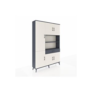 Arges Dolap 10 Raflı Tek Çekmeceli 6 Kapaklı 132x30x195 Antrasit-aytaşı/antrasit