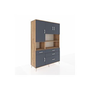 Hyperion Gardrop 9 Raflı 4 Çekmeceli 4 Kapaklı 132x44x195 Çam-antrasit