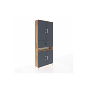 Arges Dolap 5 Raflı Tek Çekmeceli 4 Kapaklı 88x30x221 Çam-antrasit