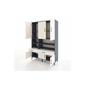 Hyperion Gardrop 8 Raflı 2 Çekmeceli 6 Kapaklı 132x44x195 Antrasit-aytaşı