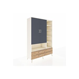 Hyperion Dolap 10 Raflı 4 Çekmeceli 2 Kapaklı 132x44x195 Aytaşı-antrasit/çam