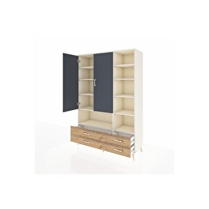 Hyperion Dolap 10 Raflı 4 Çekmeceli 2 Kapaklı 132x44x195 Aytaşı-antrasit/çam
