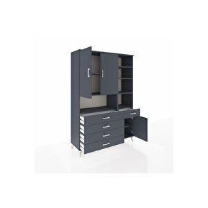 Hyperion Gardrop 8 Raflı 5 Çekmeceli 3 Kapaklı 132x44x195 Antrasit-antrasit