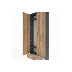 Arges Dolap 3 Raflı Tek Çekmeceli Tek Askılı 88x30x221 Antrasit-çam