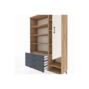 Hyperion Dolap 9 Raflı 3 Çekmeceli Tek Kapaklı  132x44x195 Çam-aytaşı/antrasit