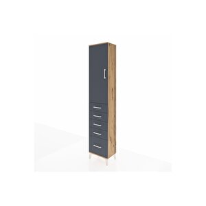 Arges Dolap 2 Raflı 5 Çekmeceli Tek Askılı 44x30x221 Çam-antrasit