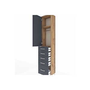 Arges Dolap 2 Raflı 5 Çekmeceli Tek Askılı 44x30x221 Çam-antrasit