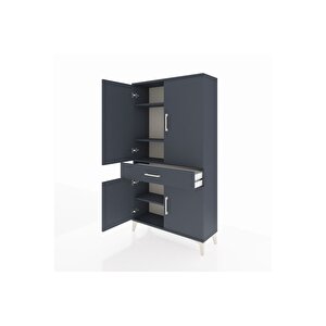 Arges Dolap 4 Raflı Tek Çekmeceli 4 Kapaklı 88x30x163 Antrasit-antrasit