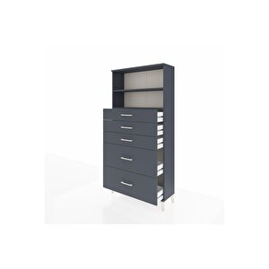 Arges Dolap 2 Raflı 5 Çekmeceli 88x30x182 Antrasit-antrasit