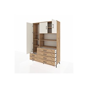 Hyperion Dolap 8 Raflı 6 Çekmeceli 3 Kapaklı 132x44x195 Çam-aytaşı/çam