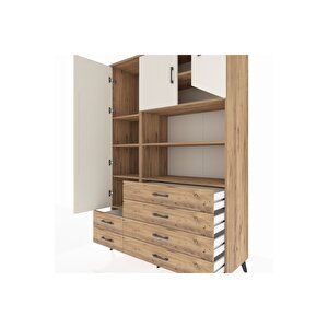 Hyperion Dolap 8 Raflı 6 Çekmeceli 3 Kapaklı 132x44x195 Çam-aytaşı/çam