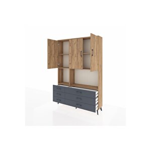 Arges Dolap 6 Raflı 6 Çekmeceli 3 Kapaklı 132x30x195 Çam-çam/antrasit