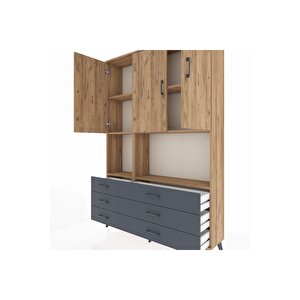Arges Dolap 6 Raflı 6 Çekmeceli 3 Kapaklı 132x30x195 Çam-çam/antrasit