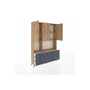 Arges Dolap 6 Raflı 6 Çekmeceli 3 Kapaklı 132x30x195 Çam-çam/antrasit
