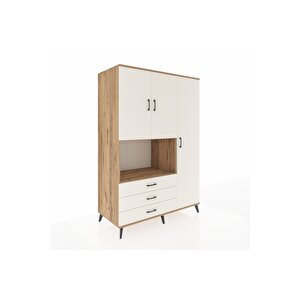 Kronos Dolap 7 Raflı 3 Çekmeceli 3 Kapaklı 132x59x195 Çam-aytaşı/aytaşı