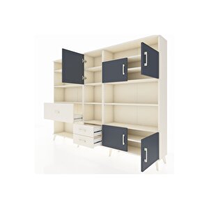 Arges Dolap 13 Raflı 3 Çekmeceli 5 Kapaklı 220x30x163 Aytaşı-antrasit/aytaşı