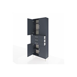 Arges Dolap 4 Raflı 3 Çekmeceli 4 Kapaklı 88x30x221 Antrasit-antrasit