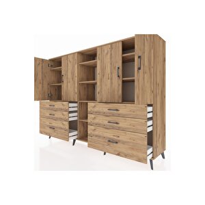Hyperion Dolap 10 Raflı 6 Çekmeceli 4 Kapaklı 220x44x163 Çam-çam
