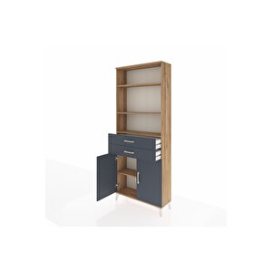 Arges Dolap 4 Raflı 2 Çekmeceli 2 Kapaklı 88x30x221 Çam-antrasit