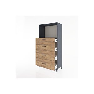 Hyperion Dolap Tek Raflı 4 Çekmeceli 88x44x182 Antrasit-çam