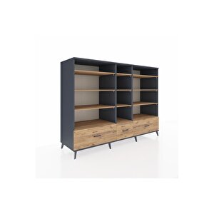 Kronos Dolap 12 Raflı 3 Çekmeceli  220x59x163 Antrasit-çam