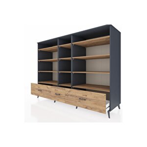 Kronos Dolap 12 Raflı 3 Çekmeceli  220x59x163 Antrasit-çam