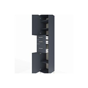 Hyperion Dolap 4 Raflı 3 Çekmeceli 2 Kapaklı 44x44x243 Antrasit-antrasit