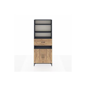 Arges Dolap 5 Raflı Tek Çekmeceli 2 Kapaklı 88x30x221 Antrasit-çam